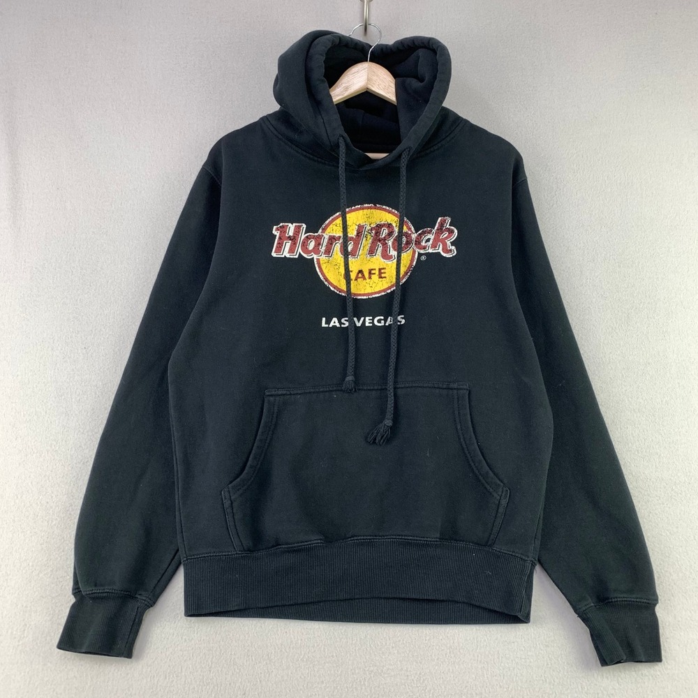 Hard Rock Cafe Las Vegas Hoodie Mens Medium Black Pullover Graphic Sweatshirt
